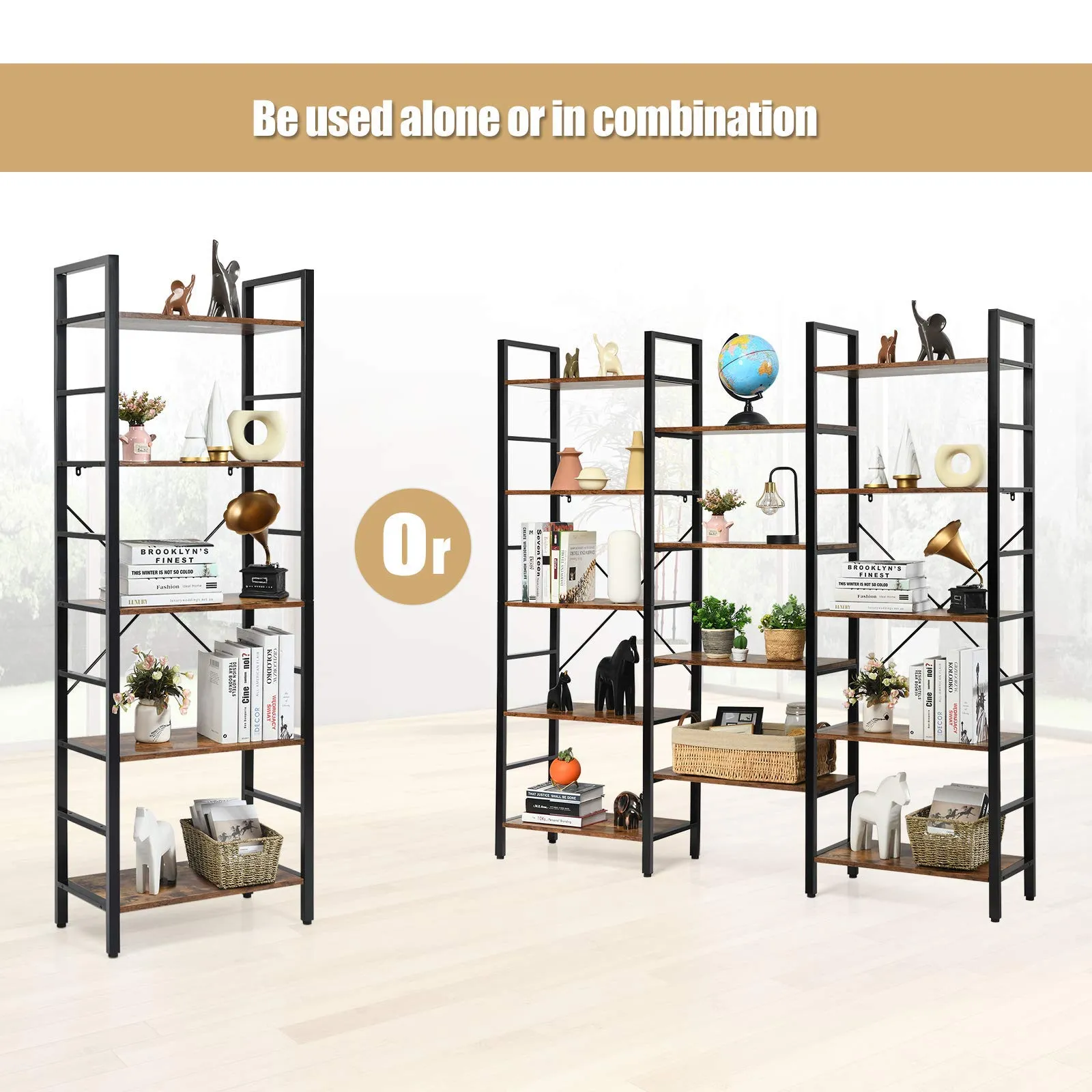 Tangkula Triple Wide 5-Tier Bookcase, Large Open Bookshelf, Display & Storage Shelf