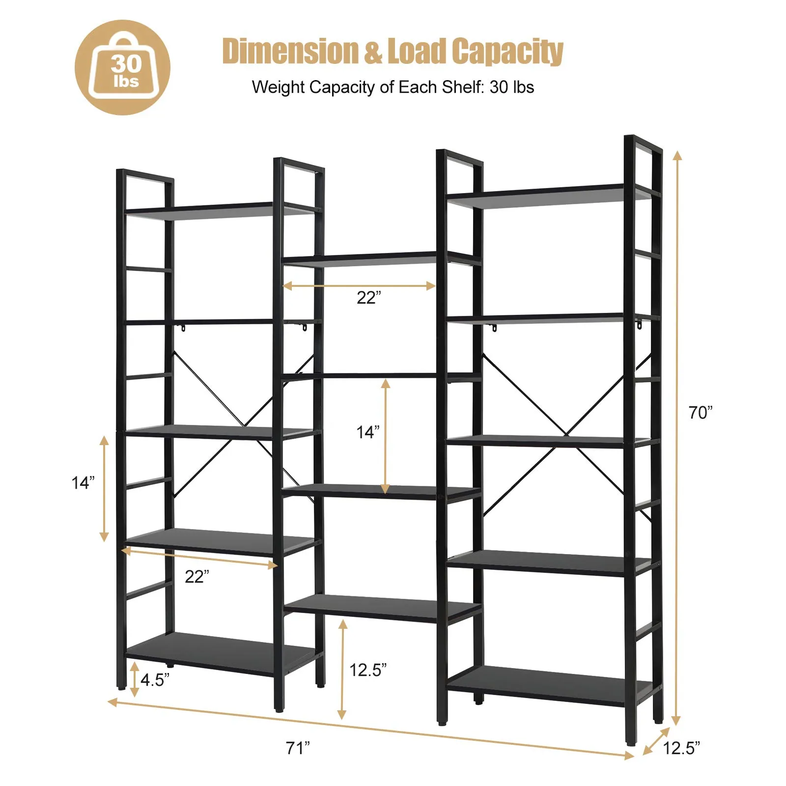 Tangkula Triple Wide 5-Tier Bookcase, Large Open Bookshelf, Display & Storage Shelf