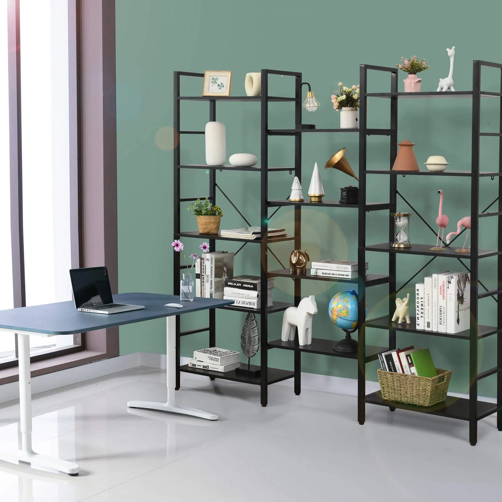 Tangkula Triple Wide 5-Tier Bookcase, Large Open Bookshelf, Display & Storage Shelf