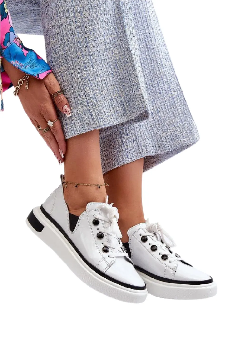 TEEK - White Ellipse Laced Sneakers