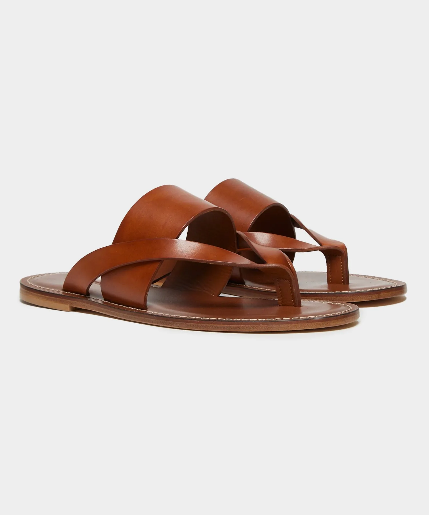 Tuscan Leather Thong Cross Sandal in Warm Cognac