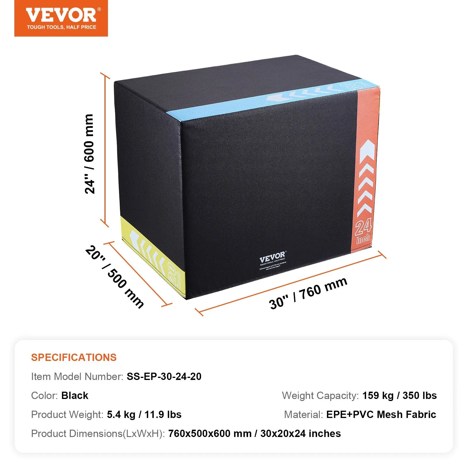 Vevor Plyometric Jump Box 3-in-1 Multiple Heights 30" 24" 20" Foam Anti-Slip Fitness Platform New