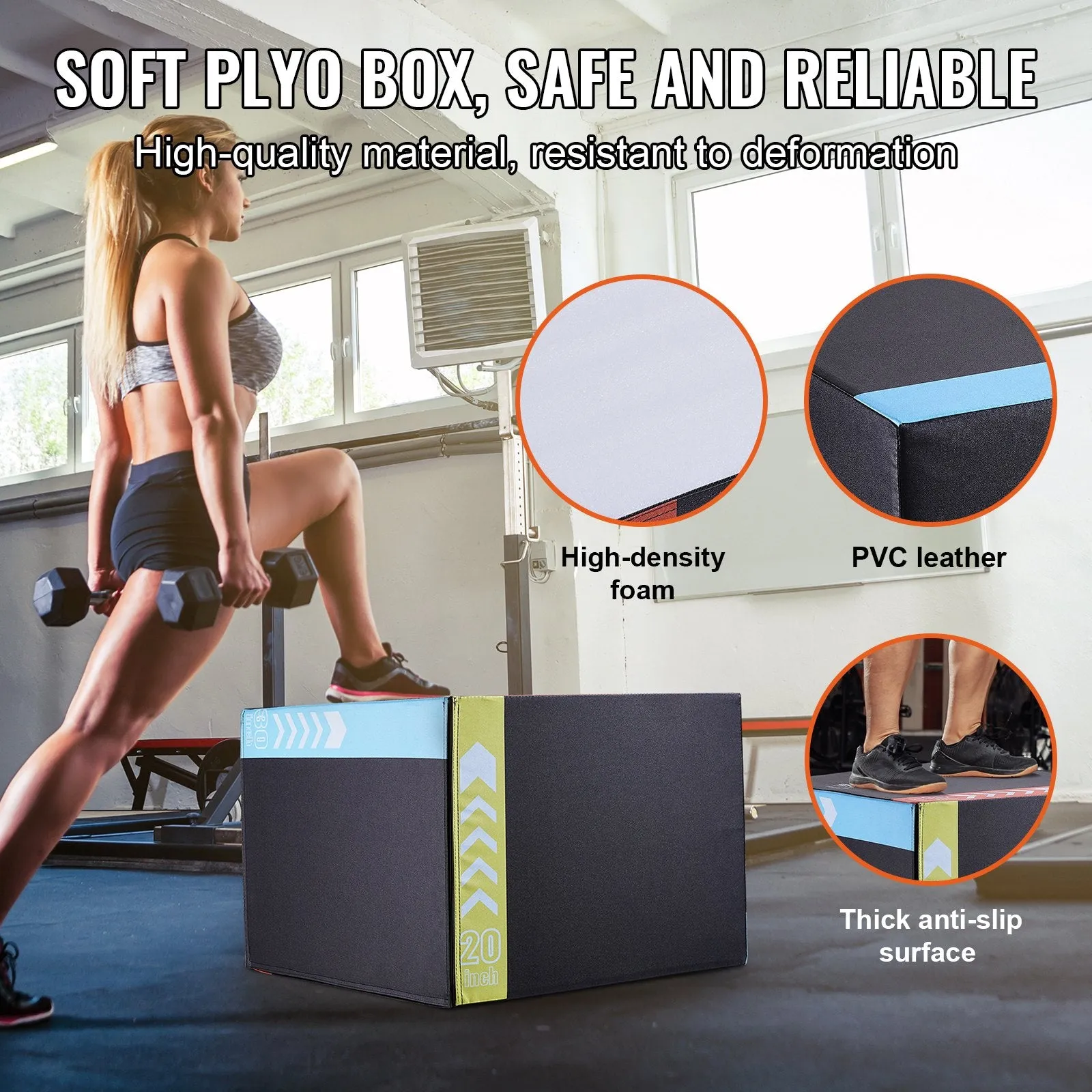 Vevor Plyometric Jump Box 3-in-1 Multiple Heights 30" 24" 20" Foam Anti-Slip Fitness Platform New