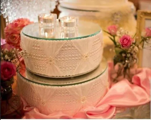 Wedding cake stand, Pearl and Lace design- round or square all sizes by Crystal wedding uk