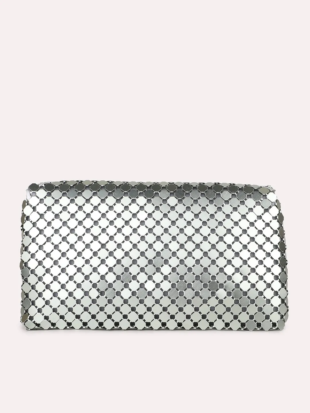 Women Green Dual Toned Embellished Foldover Clutch