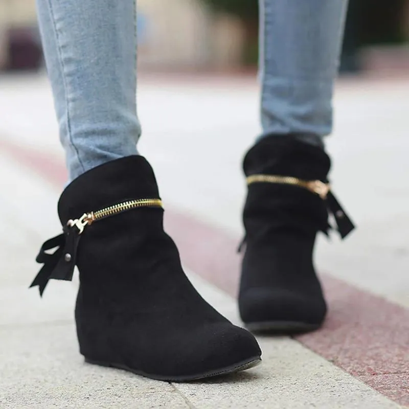 Women Wedges Winter Zipper Casual Boots