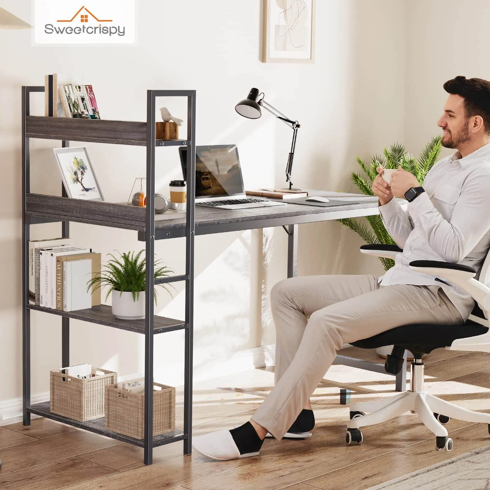 Wood Office Desk with Storage Removable Middle Shelf for Dorm, Student, Gaming