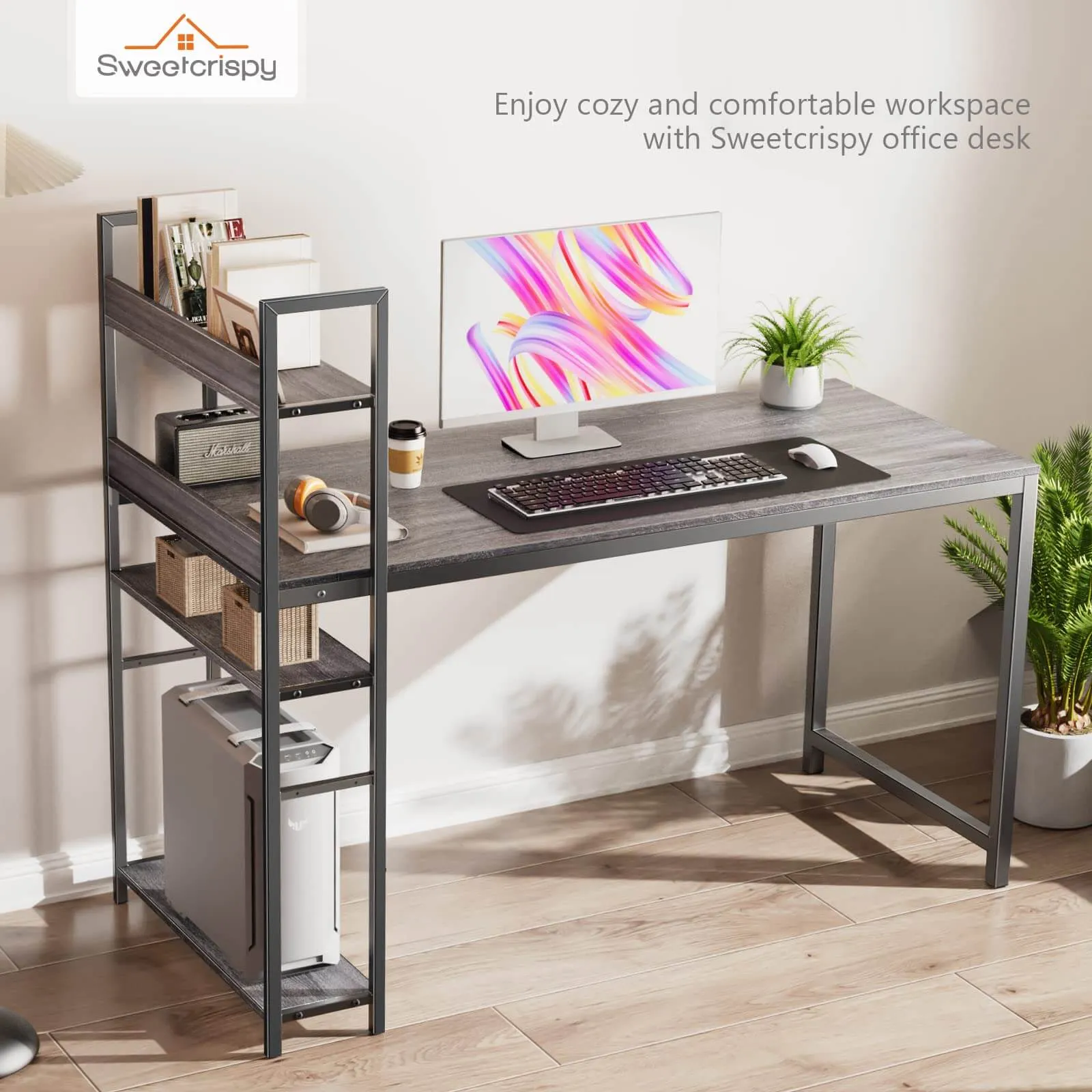 Wood Office Desk with Storage Removable Middle Shelf for Dorm, Student, Gaming