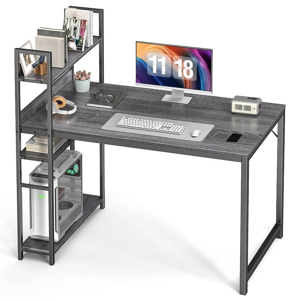 Wood Office Desk with Storage Removable Middle Shelf for Dorm, Student, Gaming