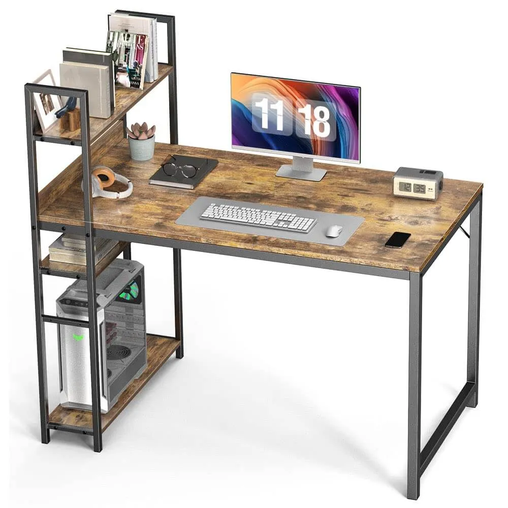 Wood Office Desk with Storage Removable Middle Shelf for Dorm, Student, Gaming