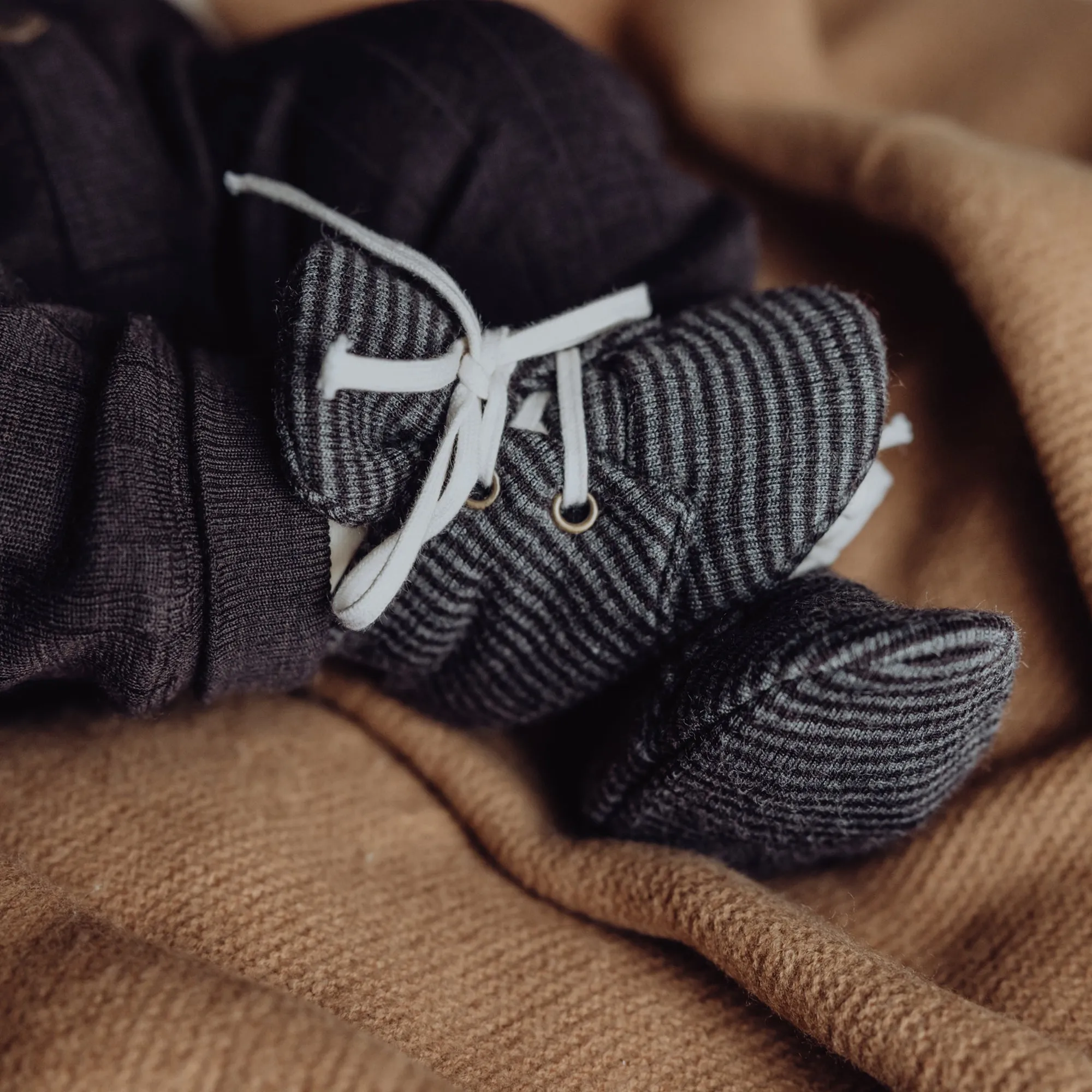 Wool Rib Baby Booties - Storm Stripe