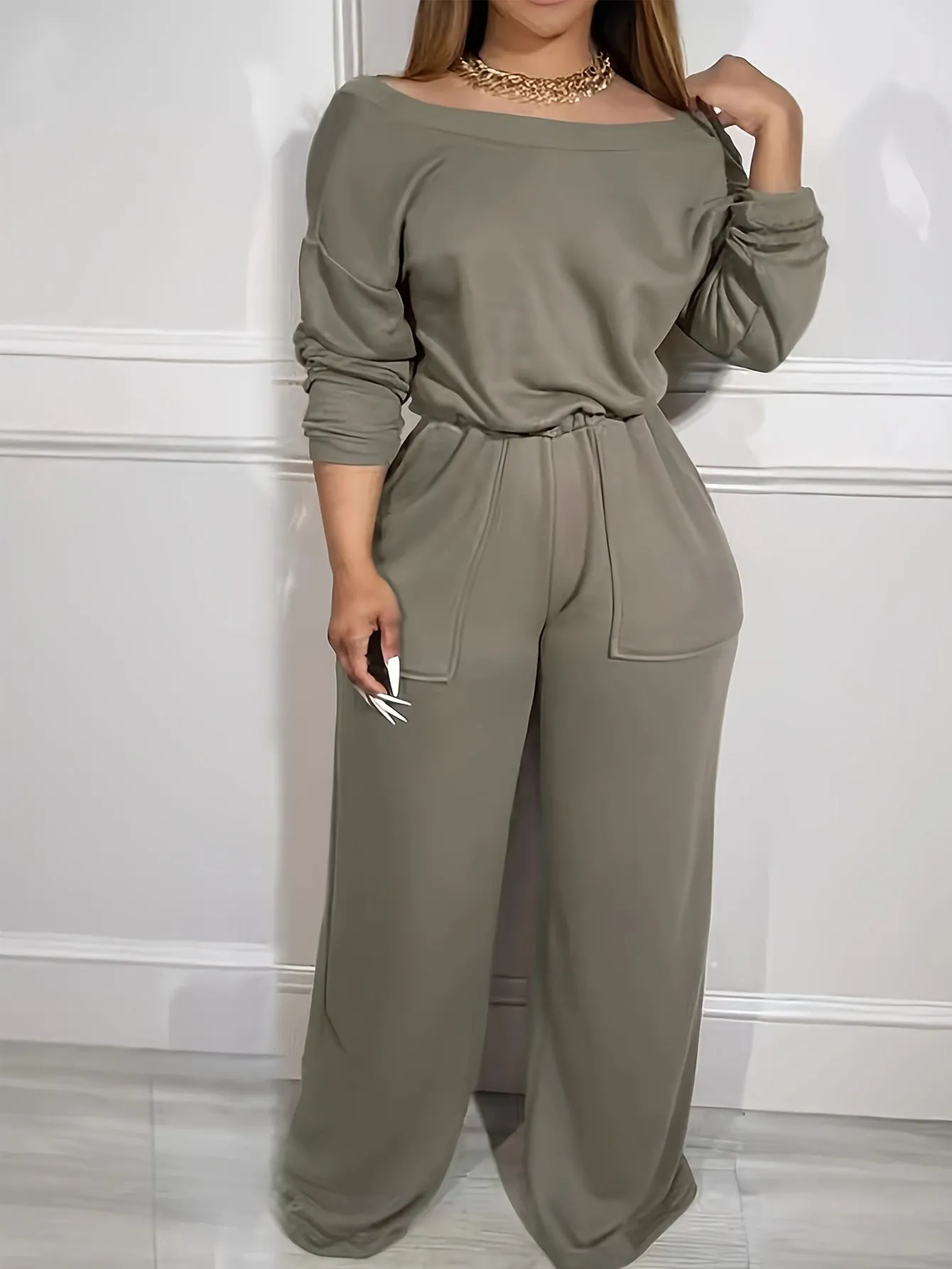 XIANGTUIBAO Cross-border  Women's One-Shoulder Fashion onesie Elegant elastic waist backless wide-leg pants Casual jumpsuit