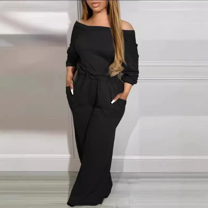 XIANGTUIBAO Cross-border  Women's One-Shoulder Fashion onesie Elegant elastic waist backless wide-leg pants Casual jumpsuit