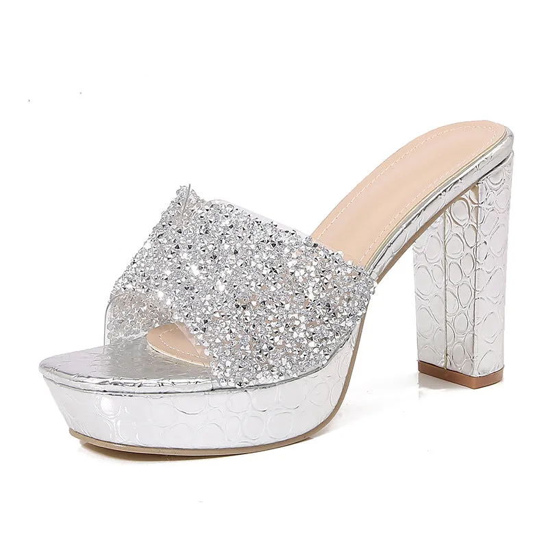 XIANGTUIBAO Ladies Shoes Cross-Border Bohemian New Fashion Rhinestone Slippers Korean Style Platform High Heel Women's Shoes