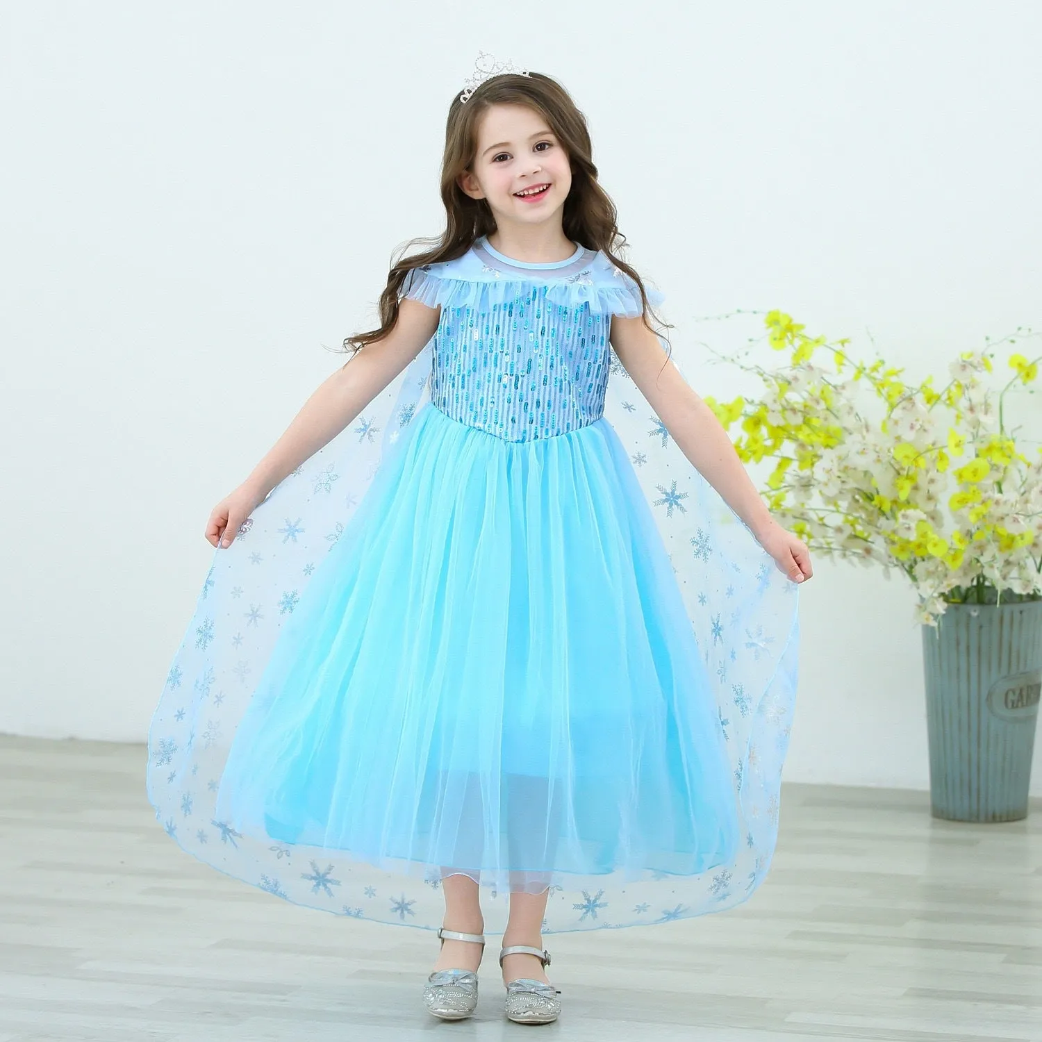 Xiangtuibao Sleeveless Elsa's Princess Dress Frozen Elsa Elsa Girl's Dress Blue Pettiskirt Cross-Border Hair Generation