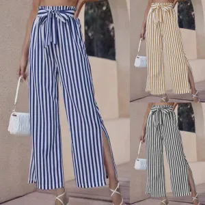 xiangtuibao Spring and Autumn New Women's Clothing  Temu HOT and NEW Cross Border Loose Fashion Casual Split Striped Pants Women