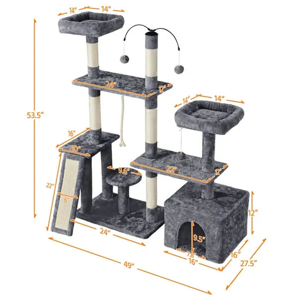 Yaheetech Multilevel Plush Cat Tree 53.5 inch