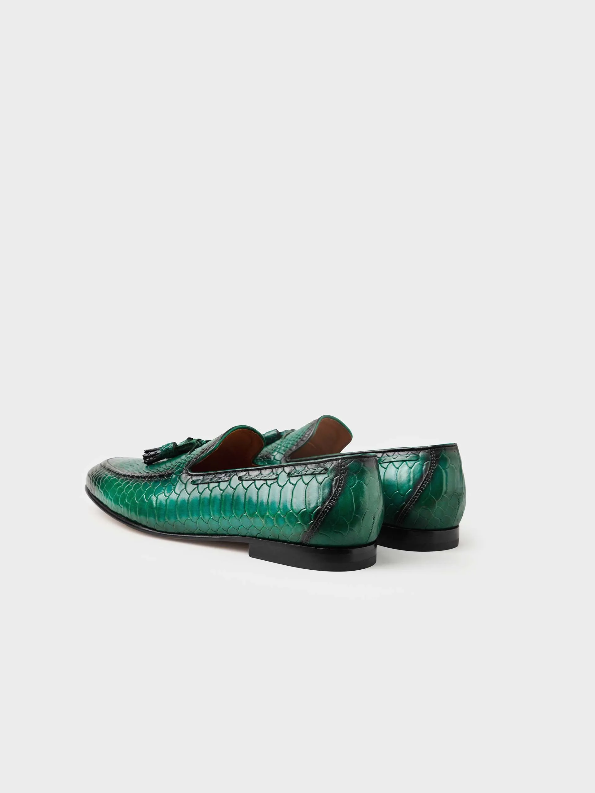 Zane Embossed Tassel Loafer - Green Patina