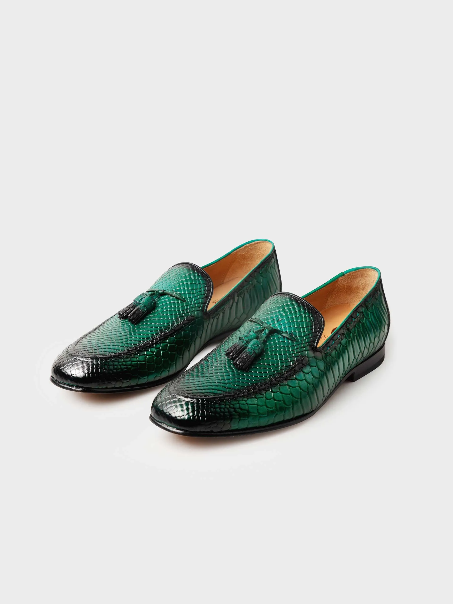 Zane Embossed Tassel Loafer - Green Patina